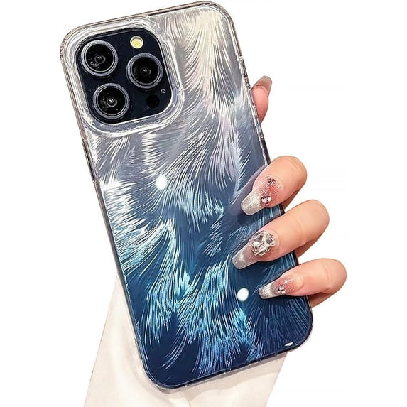 Gradient Feather Ripple Laser Aesthetic Shockproof Acrylic Case Compatible with iPhone Case (Gradient Blue,iPhone 12)