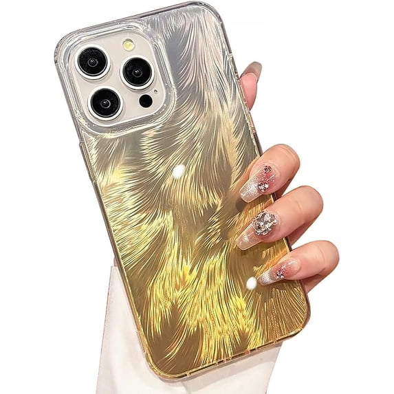 Gradient Feather Ripple Laser Aesthetic Shockproof Acrylic Case Compatible with iPhone Case (Gradient Yellow,iPhone 11)