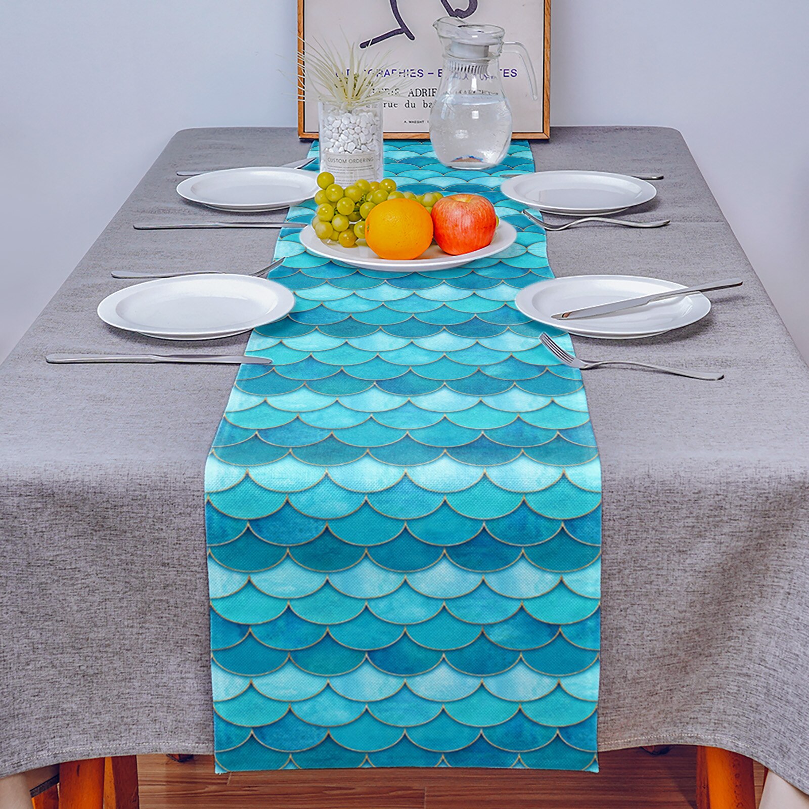 Gradient Fish Scale Texture Table Runner Home Wedding Table Flag Mat