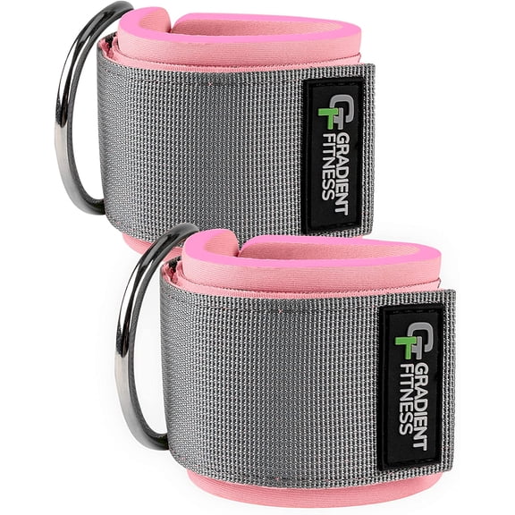 Gradient Fitness Ankle Straps (2 Pack) | Ankle Strap for Cable Machine, Ankle Bands for Working Out, Cable Ankle Strap, Cable Machine Attachment, Ankle Cable Attachments for Gym (Pink|Grey)…