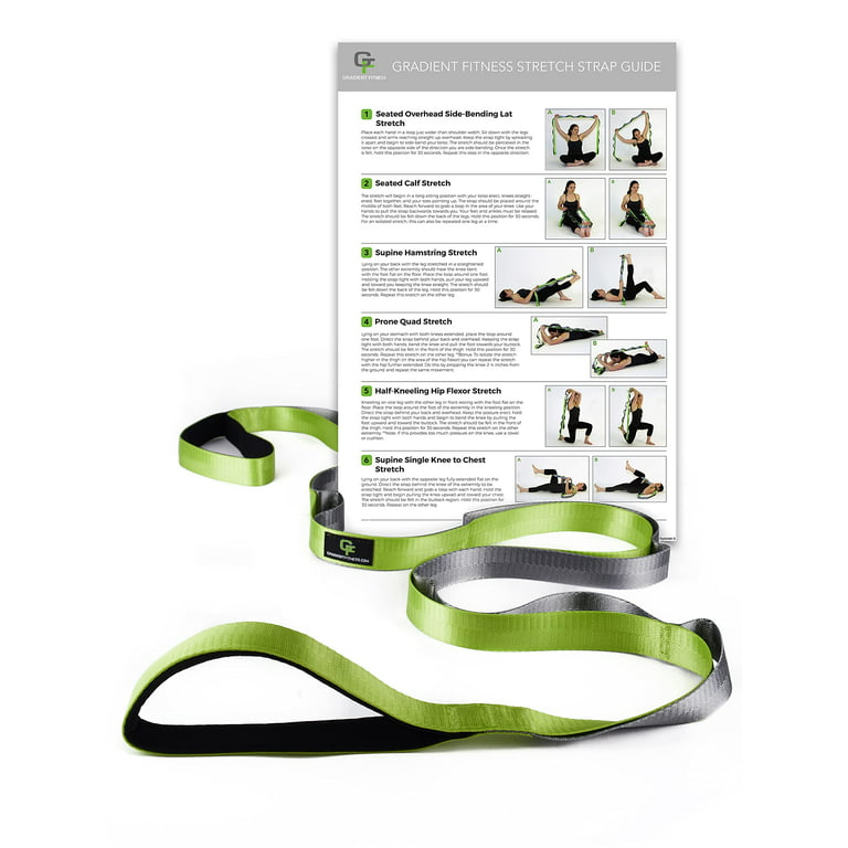 Gradient Fitness Stretching Strap, Physical Therapy, 12 Multi-Loop 1Wx8'L,  Neoprene Handles, Green