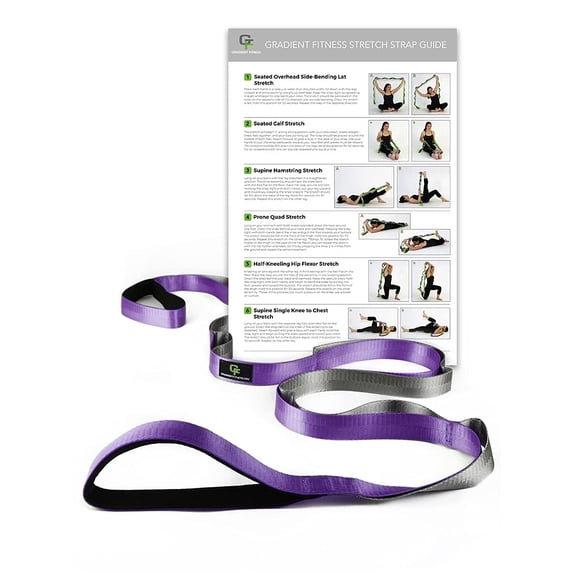 Gradient Fitness Stretching Strap, Physical Therapy, 12 Multi-Loop 1"Wx8'L, Neoprene Handles, Purple