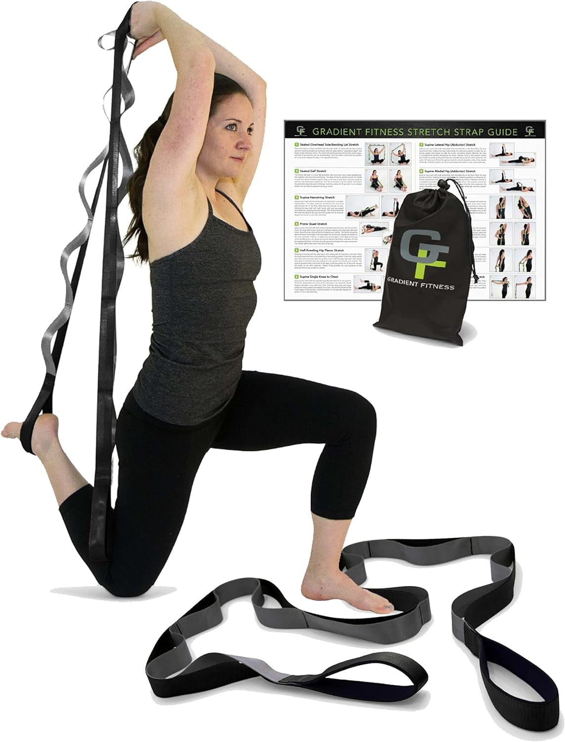 EOM Yoga Stretch Strap, Leg Stretcher Foot Stretching Belt with Loops,  Black