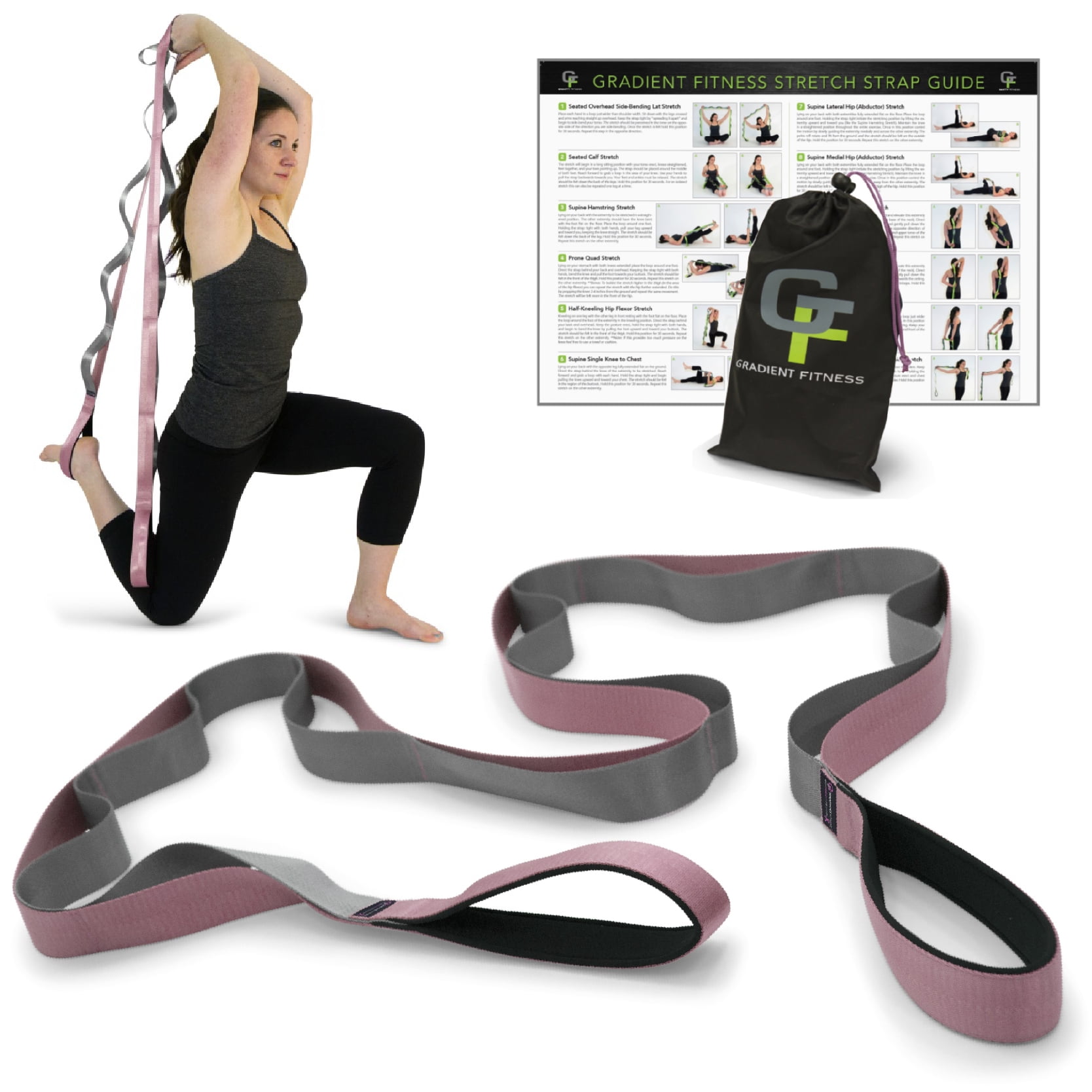 Gradient Fitness Stretching Strap for Physical Therapy, 12 Multi-Loop  Stretch Strap 1 W x 8' L, Neoprene Handles, Physical Therapy Equipment,  Yoga Straps for Stretching, Leg Stretcher Green/Gray