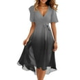 thumbnail image 1 of Gradient Flare Dress Women's Summer Fashion V-Neck Short Sleeve Flowy Swing Midi Dresses Casual Party Sundress,Black L, 1 of 6
