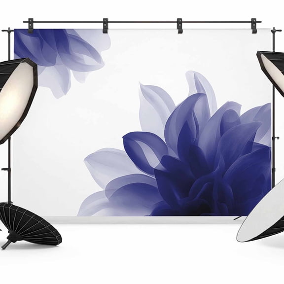 Gradient Floral Backdrop for Photography, Deep Blue Translucent Flower Decorative Photo Backdrop Portrait Background Party Banner Photo Backgrounds for Studio Booth Props, 7x5ft