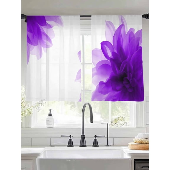Gradient Floral Sheer Curtains 45 Inches Long 2 Panels Purple Translucent Flower Decorative Light Filtering Semi Sheer Window Curtains Drapes for Bedroom Living Room 52"x45"