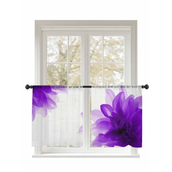 Gradient Floral Sheer Curtains 54 Inch Long 2 Panels, Purple Translucent Flower Decorative Light Filtering Rod Pocket Semi Sheer Curtains, Sheer Voile Drapes for Living Room Bedroom, 52"x54"