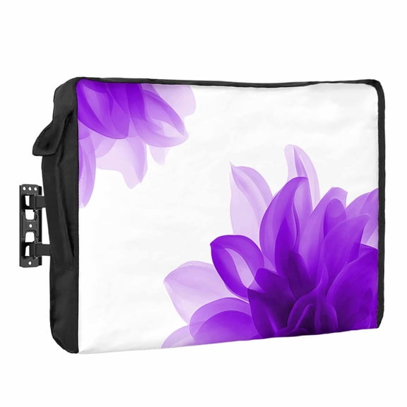 Gradient Floral Waterproof Outdoor TV Cover, Purple Translucent Flower Decorative Outside Weatherproof TV Enclosures for 52 to 55 Inch LCD Television Shield Flat Screen Protectors
