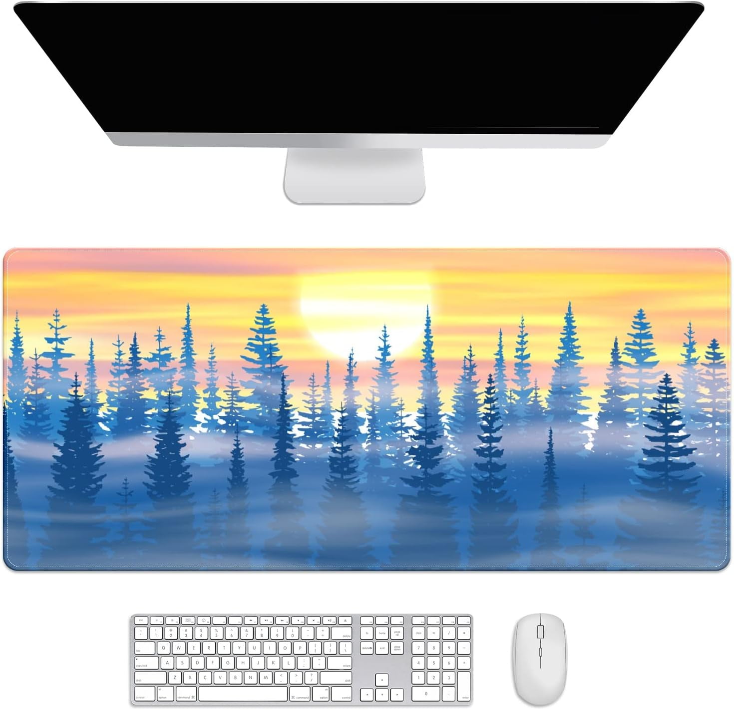 Gradient Forest Sunset Desk Mat, Desk Accessory, Cute Workspace, Trendy Workspace, Trendy, 35.4x15.7in Large Gaming Mouse Pad, Cute Desk Topper, Pretty Desk Pad