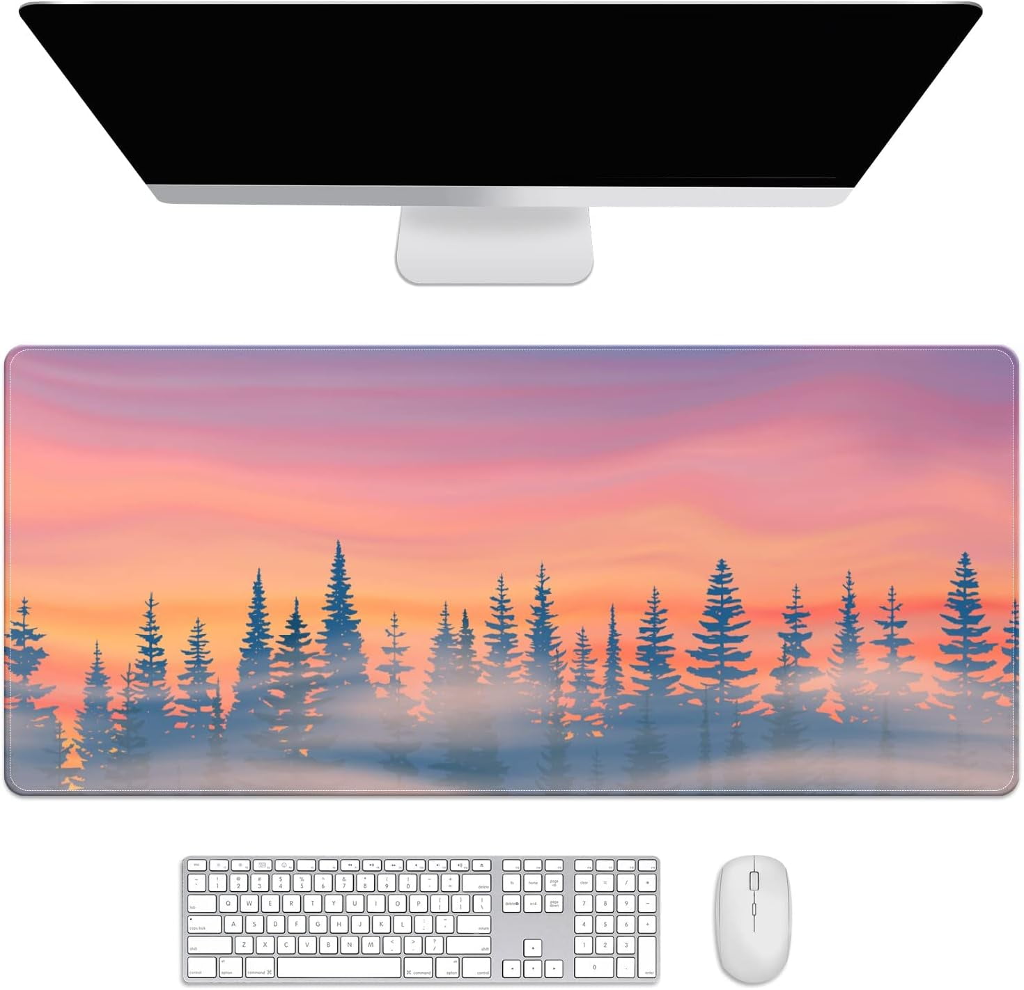 Gradient Forest Sunset Desk Mat, Desk Accessory, Cute Workspace, Trendy Workspace, Trendy, 35.4x15.7in Large Gaming Mouse Pad, Cute Desk Topper, Pretty Desk Pad