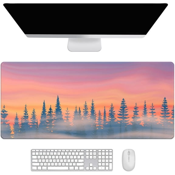 Gradient Forest Sunset Desk Mat, Desk Accessory, Cute Workspace, Trendy Workspace, Trendy, 35.4x15.7in Large Gaming Mouse Pad, Cute Desk Topper, Pretty Desk Pad