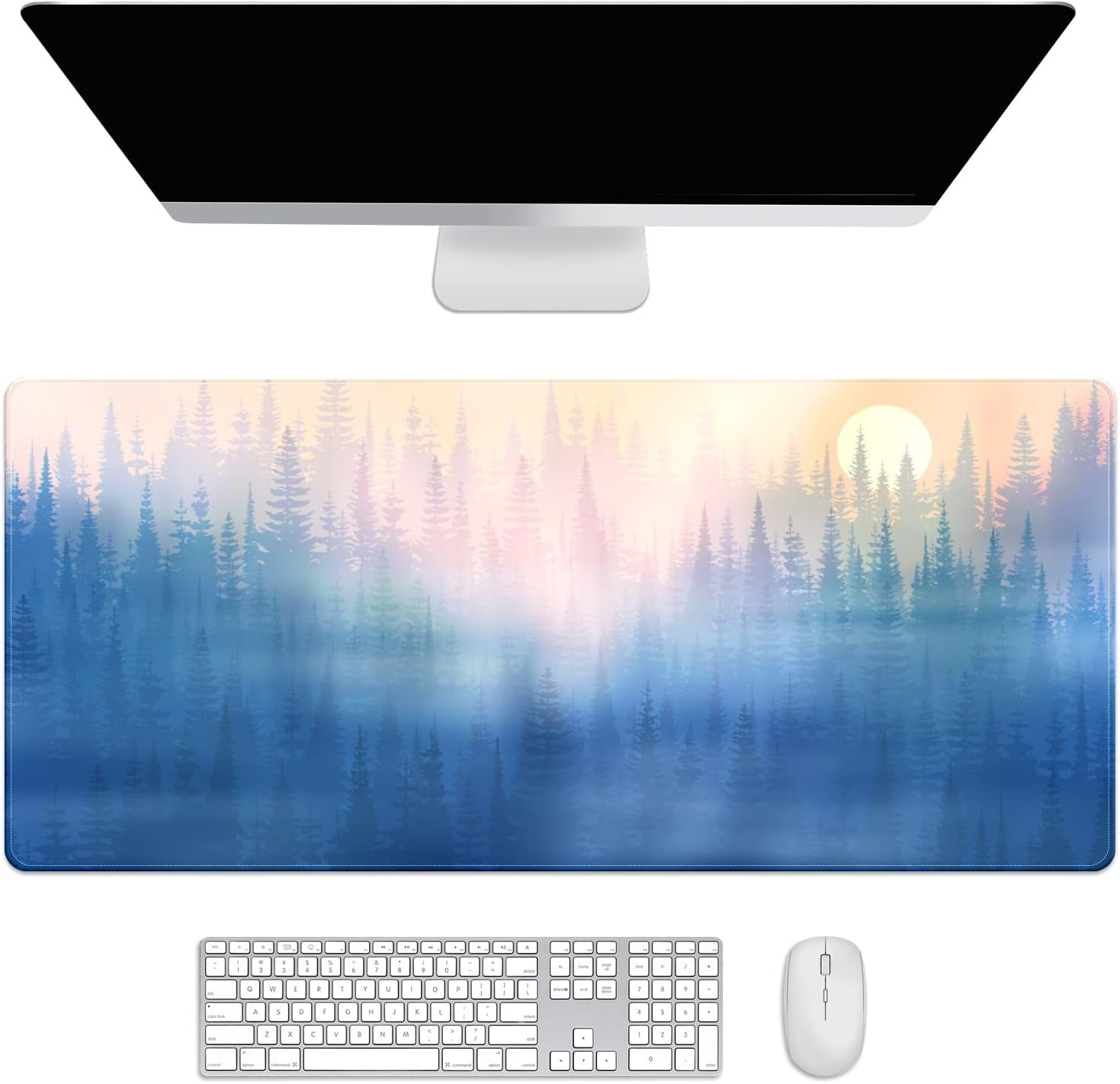 Gradient Forest Sunset Desk Mat, Desk Accessory, Cute Workspace, Trendy Workspace, Trendy, 35.4x15.7in Large Gaming Mouse Pad, Cute Desk Topper, Pretty Desk Pad