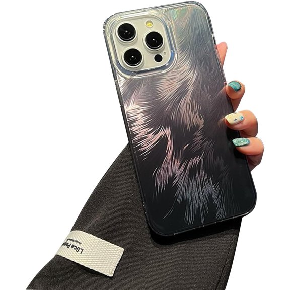 Gradient Foxtail Feather Pattern Laser Plating Case for iPhone Compatible with iPhone 13 Pro, Black