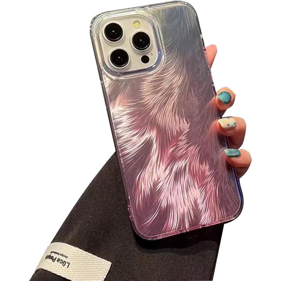 Gradient Foxtail Feather Pattern Laser Plating Case for iPhone Compatible with iPhone 14, Pink
