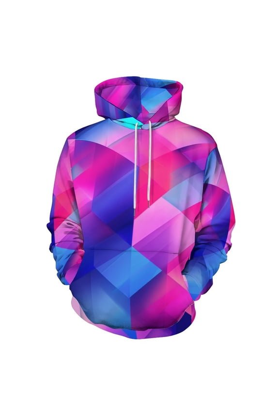 Gradient Geometric Abstract Regular Fit Hoodie, Sporty Pullover Hooded Sweatshirt for Men Women S