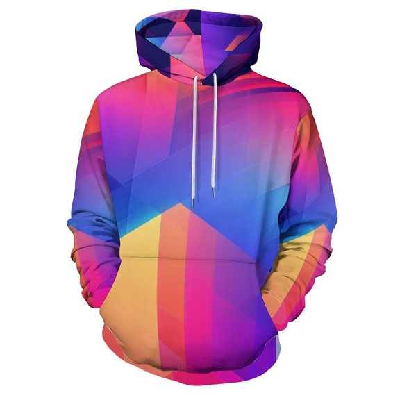 Gradient Geometric Abstract Regular Fit Hoodie, Sporty Pullover Hooded Sweatshirt for Men Women XL