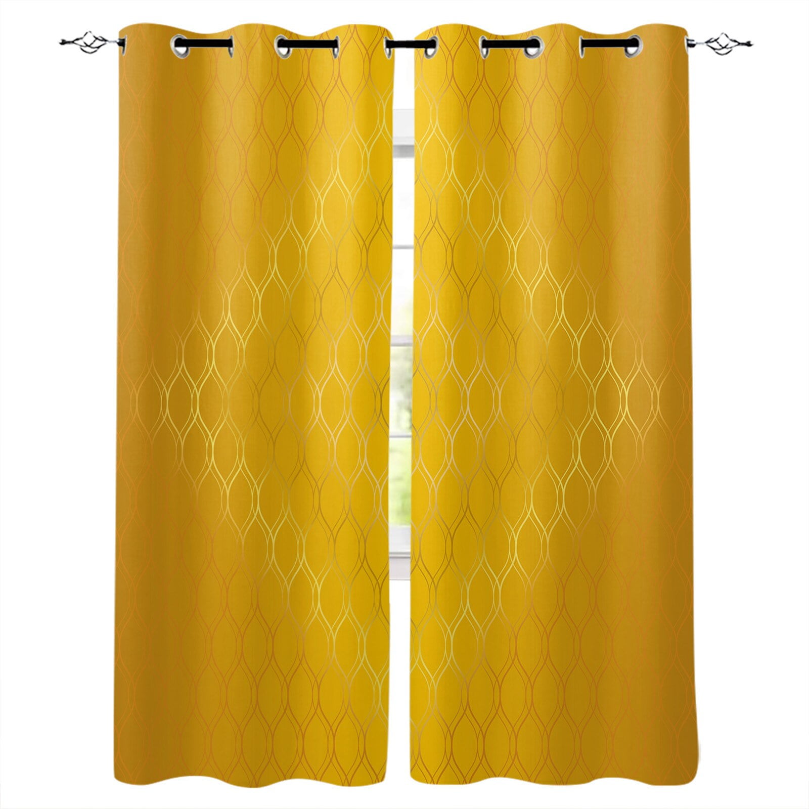 Gradient Geometry Retro Abstract Yellow Curtains for Living Room Kids