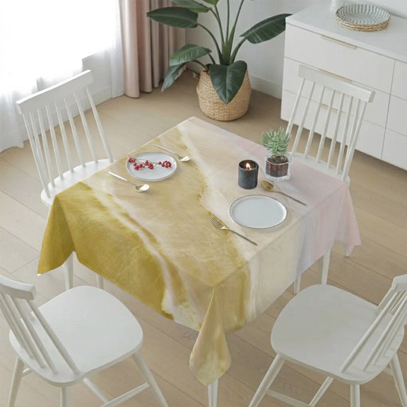 Gradient Ginger Waves Table Cloth 54x54in, Waterproof Square Tablecloth Wipeable Tablecloths Abstract Bohemian Beach Table Covers for Dining Tables Party Indoor Outdoor