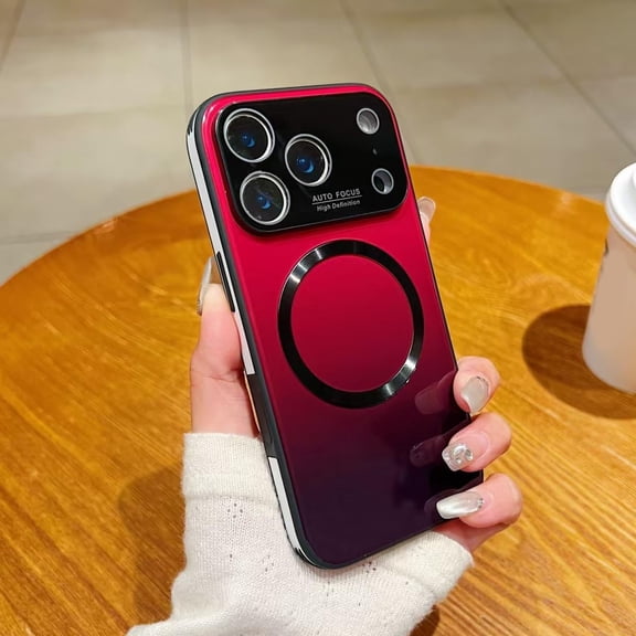Gradient Glass-Gloss Case Compatible with Magnetic for IPhone 17 Promax with Full Camera Lens Protector,Shockproof Acrylic Gloss Cover