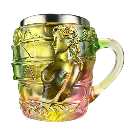 Gradient Glass Like Book Shape Coffee Mug, 3D Embossed Girl Design with Stainless Steel Liner and Handle - Decorative Literary Drinking Cup for Home Kitchen, Cups (A)