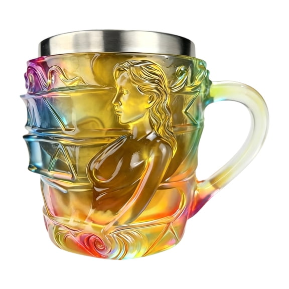 Gradient Glass Like Book Shape Coffee Mug, 3D Embossed Girl Design with Stainless Steel Liner and Handle - Decorative Literary Drinking Cup for Home Kitchen, Cups (C)