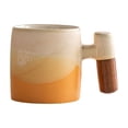 thumbnail image 1 of Gradient Glaze Coffee Mug, Handcrafted Style Tea Cup with Wooden Grip Handle, Smooth Inner Finish and Stable Base for Daily Drinks, Ideal for Coffee and Tea Lovers, 1 of 7