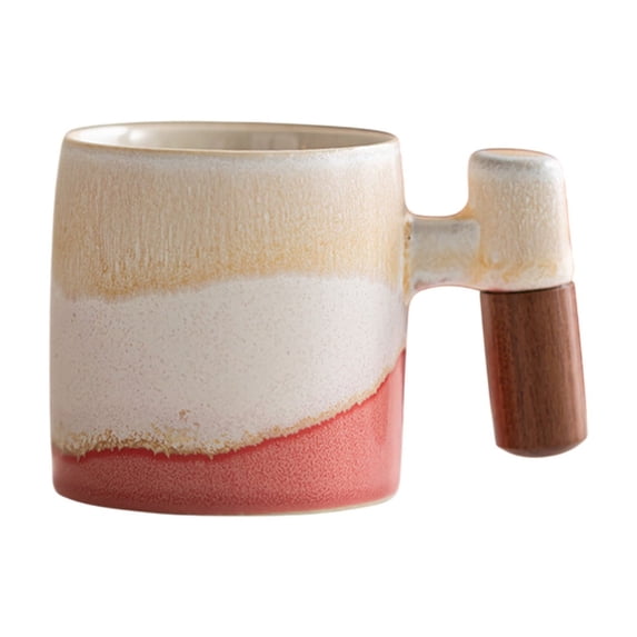 Gradient Glaze Coffee Mug, Handcrafted Style Tea Cup with Wooden Grip Handle, Smooth Inner Finish and Stable Base for Daily Drinks, Ideal for Coffee and Tea Lovers