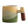 thumbnail image 1 of Gradient Glaze Coffee Mug, Handcrafted Style Tea Cup with Wooden Grip Handle, Smooth Inner Finish and Stable Base for Daily Drinks, Ideal for Coffee and Tea Lovers, 1 of 7