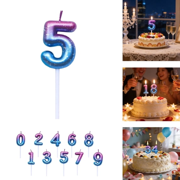 Gradient Glitter Birthday Candles Numbers Cake Candles For Anniversary Party