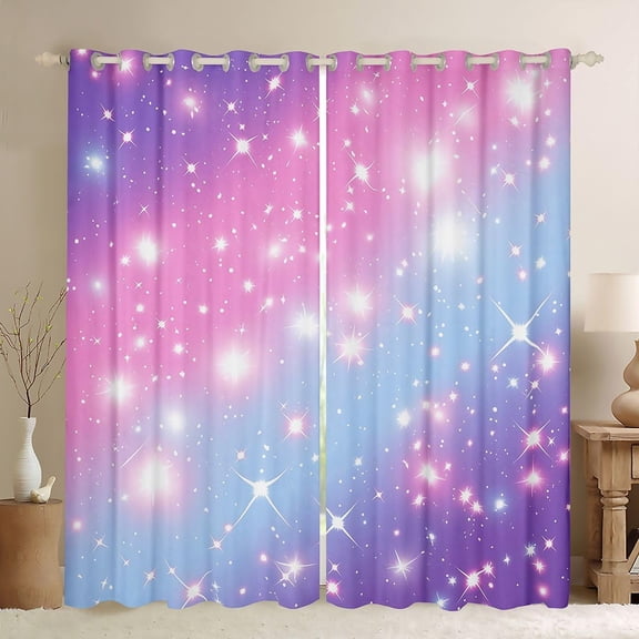 Gradient Glitter Curtains for Girls, Rainbow Galaxy Blackout for Kids Boys Women Bedroom, Ombre Pastel Drapes 2 Panels Starry Sky Twinkle Window 42" Wx63 L, Purple Pink