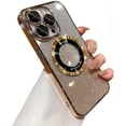 thumbnail image 1 of Gradient Glitter Magnifying Glass Plated case with CD Pattern, Comes with Lens Film, Full wrap Protection for iPhone 15 14 13 12 11 Pro Max Plus case (Gold,iPhone 12 Pro), 1 of 8