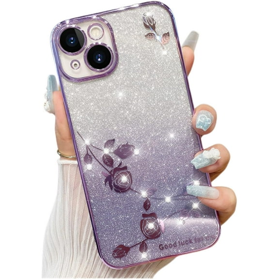 Gradient Glitter Rose Flower Phone Case for iPhone 11/Pro/Pro Max X XS XR 7 8 Plus Soft Silicone Shiny Shell Precise Hole Lens Protection Bling Back Cover(Purple,11 Pro)