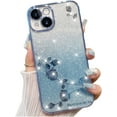 thumbnail image 1 of Gradient Glitter Rose Flower Phone Case for iPhone 14 13 12/Pro Max/Pro/Plus Soft Silicone Shiny Shell Precise Hole Lens Protection Bling Back Cover(Blue,14), 1 of 8