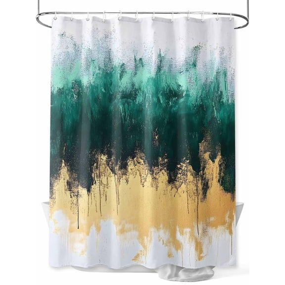 Gradient Gold Green Shower Curtain Set ,Waterproof Fabric Shower Curtains Abstract Art Impressionist Style Shower Curtains for Bathroom,Bathroom Decor 36"x72"
