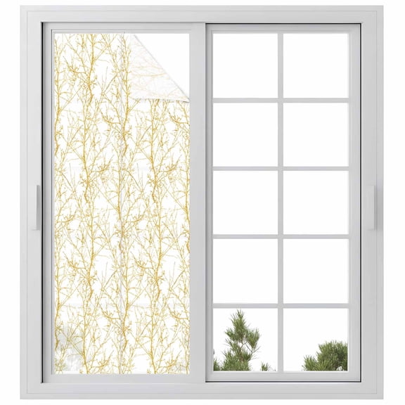 Gradient Gold Window Privacy Film Tree Branch Decorative Glass Window Film UV Blocking Static Cling Non-Adhesive Sticker Covering for Home Door 23.6 x 59 inches