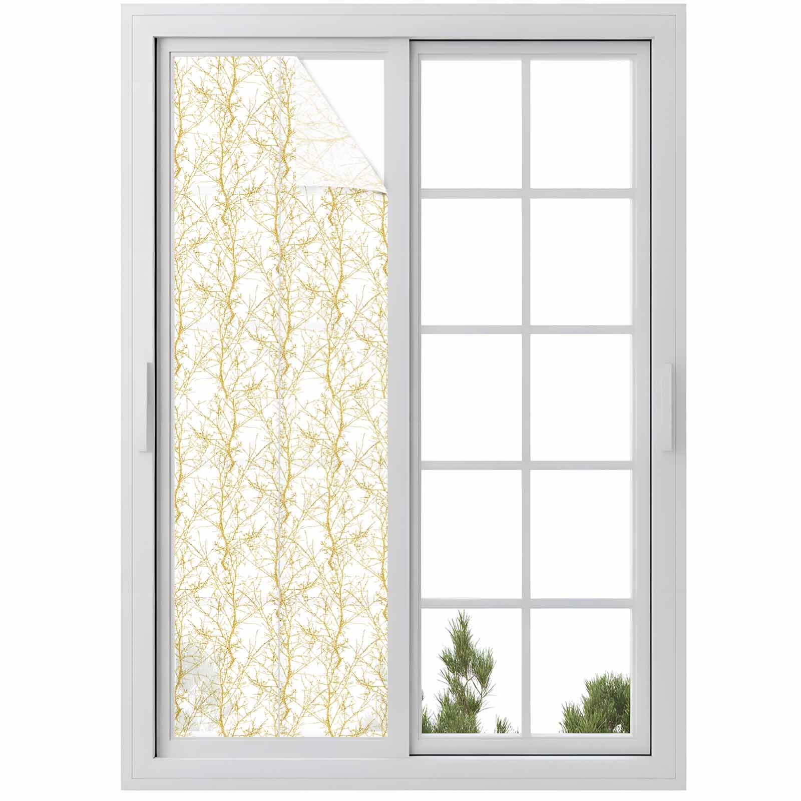 Gold Window Films Gradient Gold Window Privacy Film Tree Branch Decorative Glass Window ...