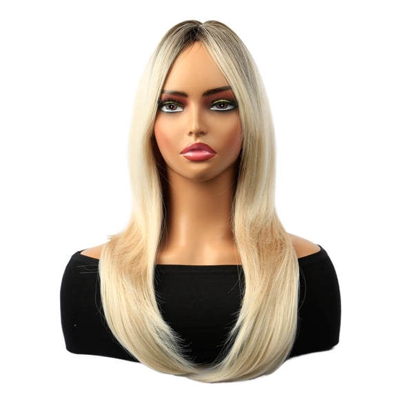 Gradient Golden Medium-Long Layered Bangs Synthetic Wig for Women Daily Wear Natural Look
