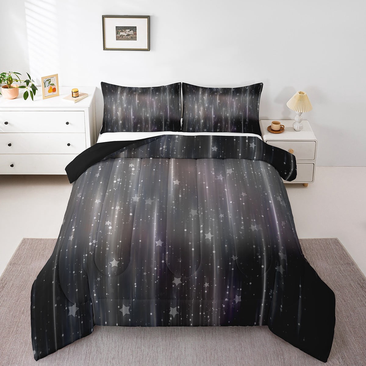Gradient Gray Black Full Comforter Set Ombre Black and Grey Bedding Set ...
