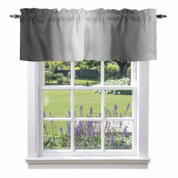 Gradient Gray Black Valance Curtain Modern Abstract Minimalist Grey Ocean Beach Window Valances Rod Pocket Short Curtains Window Treatments for Kitchen Bedroom Bathroom Laundry 60" x 14"