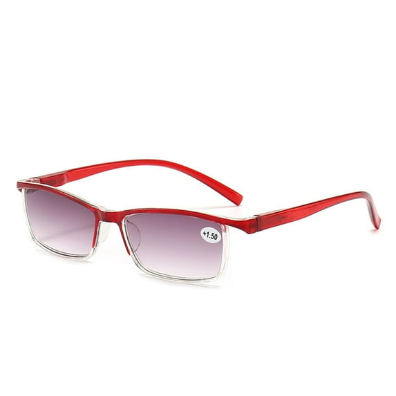 Gradient Gray Reading Glasses 1.50 TR90 Fashion Red Presbyopic Sunglasses for Women and Men, Spring Hinge Rectangle Readers +1.50