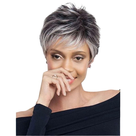 Gradient Gray Short Hair Wigs for Women - Lightweight & Comfortable with Small Curls Breathable, lightweight
