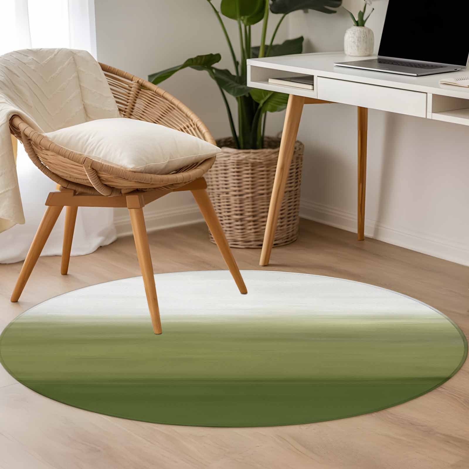 Gradient Green 3.3ft Round Rug for Bedroom Reading Corner, Abstract ...