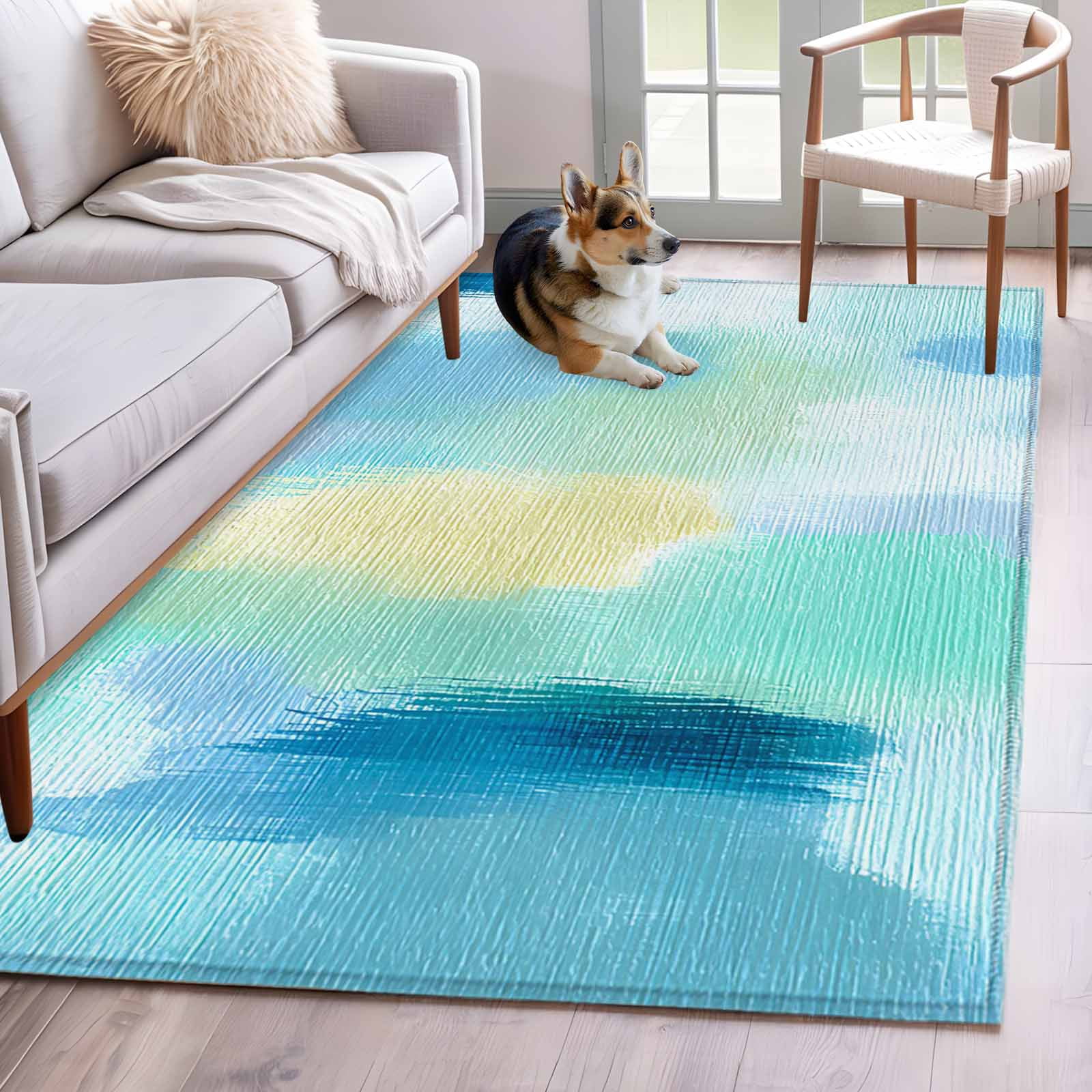 Gradient Green Blue Area Rugs 4x6 ft Abstract Oil Painting Yellow Green ...