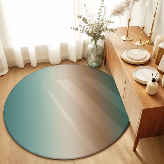 Gradient Green Brown Round Rug 3ft Modern Minimalist Style Washable Area Rugs for Living Room Bedroom Entryway Non Slip Entrance Door Mat Indoor Floor Carpet