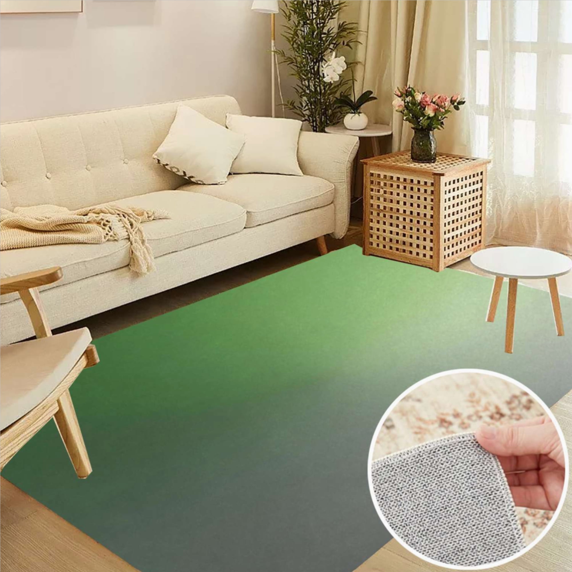 Gradient Green Gray Soft Large Area Rugs Washable Rug With Non-Slip ...