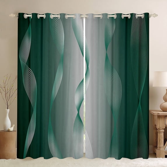 Gradient Green and Greyish White Curtains & Drapes,Irregular Silver Stripe Wave Line Curtains Ombre Blackout Curtains 2 Panels 42"Wx84"L,Abstract Art Room Decor Aesthetic