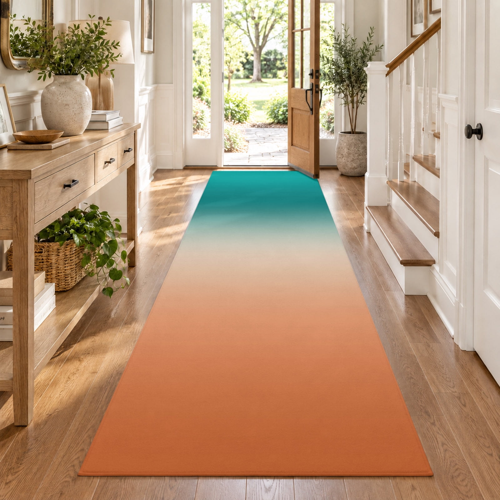Gradient Green Orange Area Rug 2'x6', Non-Slip Washable Rectangle ...