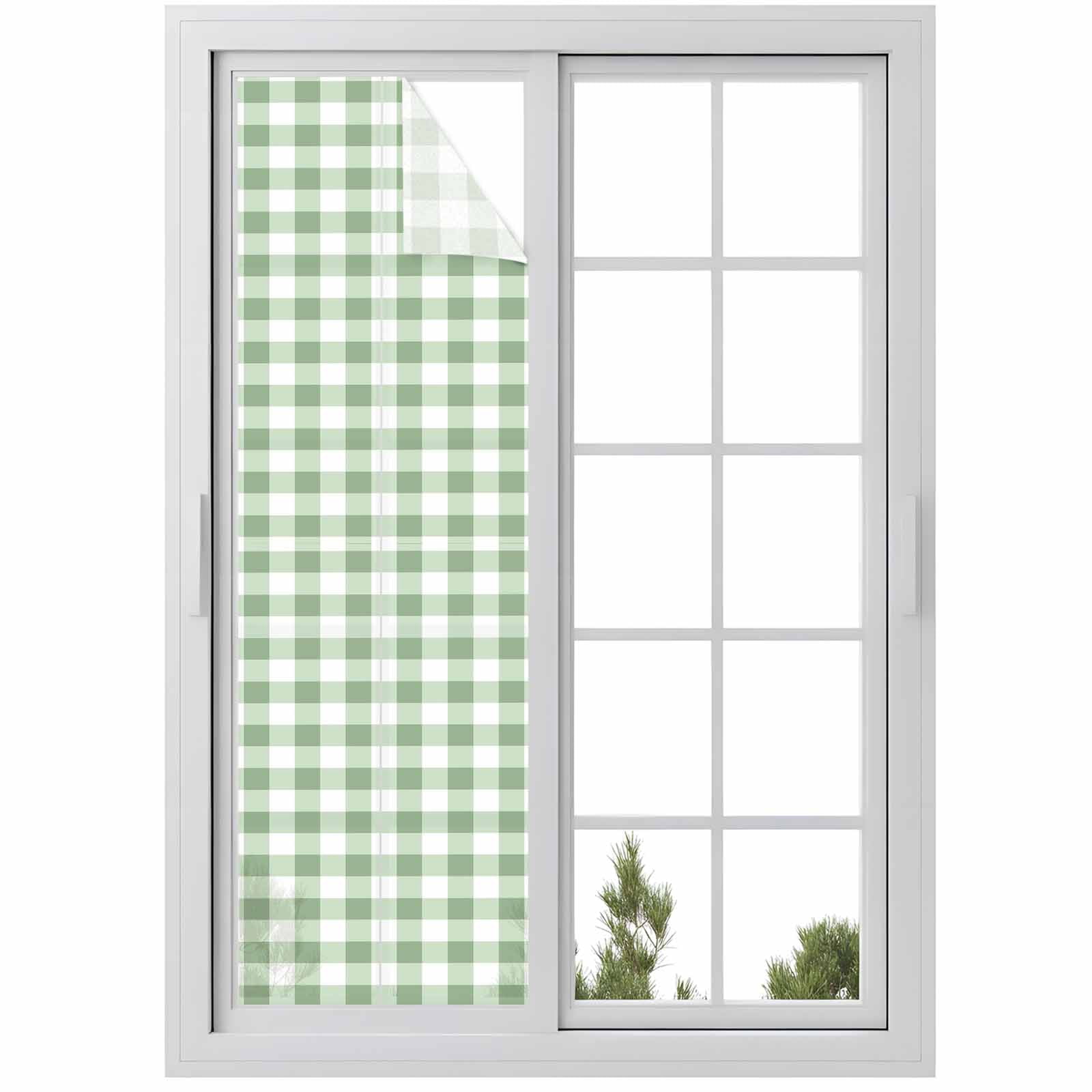 Gradient Green Plaid Window Privacy Film Geometric Country Rustic ...