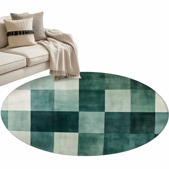 Gradient Green Square Round Area&nbsp;Rug 3ft Modern Watercolor Art Non-Slip&nbsp;Washable Circle Rugs Soft Felt Indoor Floor Mat for Bedroom Kitchen Living Room Bathroom